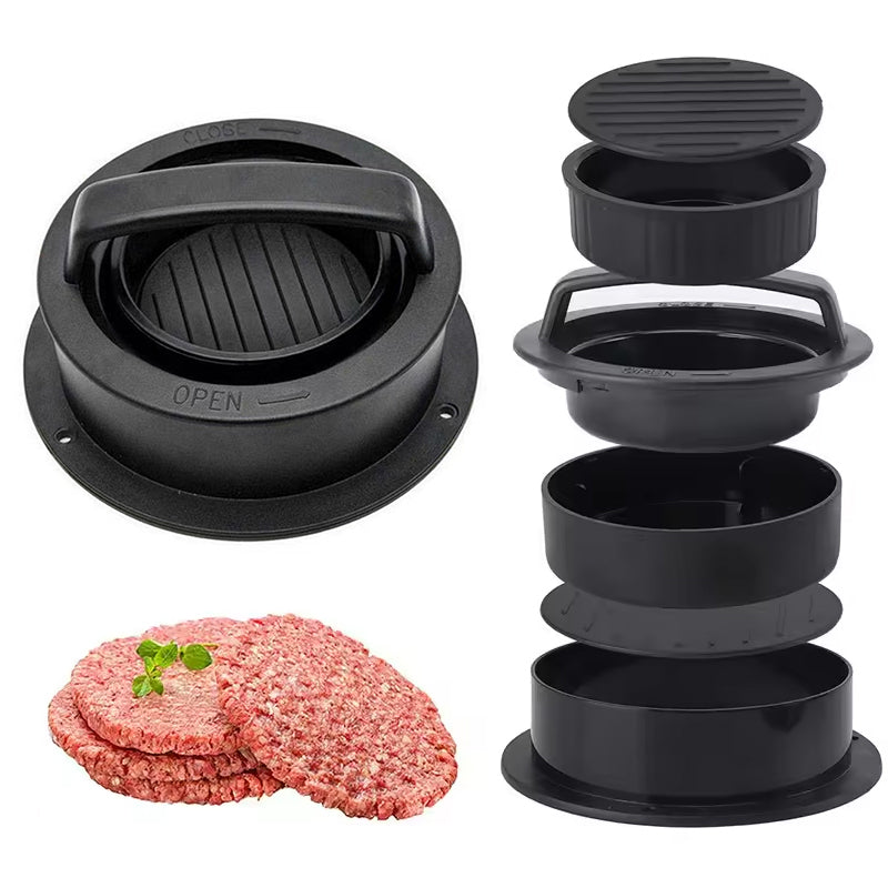 3-in-1 Manual Kitchen Gadget: Hamburger Patty, Round Beef Burger &amp; Meatball Press.