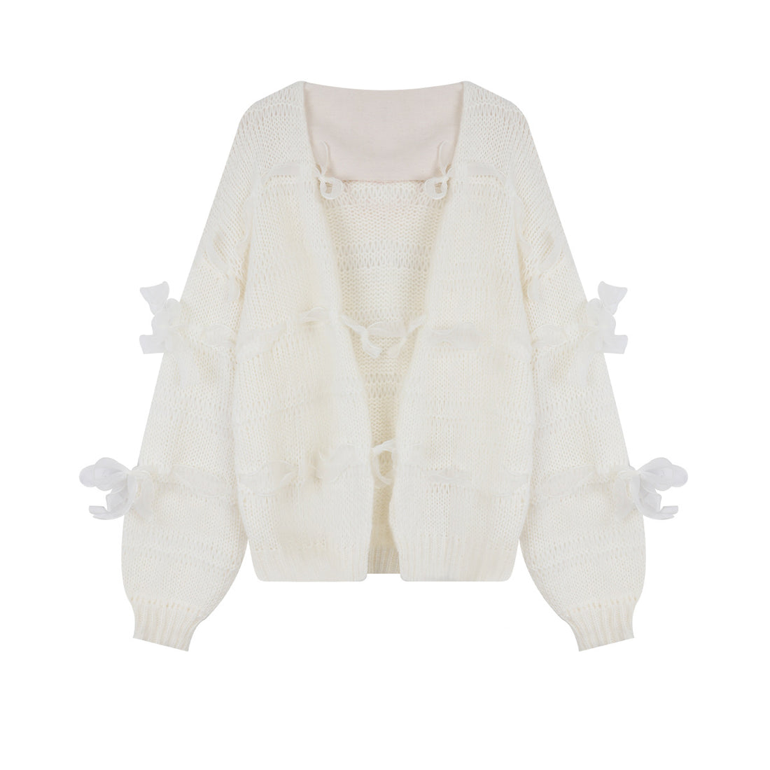 Korean Fashion Womens Clothing Elegant Bow Oversized Wool Sweater Mujer Autumn White Knitted Cardigan Femme