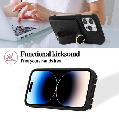 Suitable for Apple 16 Pro card case phone case card insertion 17 Pro Max 16E wrist strap phone leather case