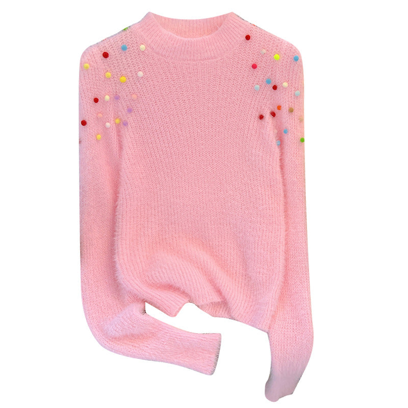 Komiyama Colorful Ball Patchwork Sweater Long Sleeve Womens Clothing Round Neck Y2k Pullover Tops Autumn Women Knitwears